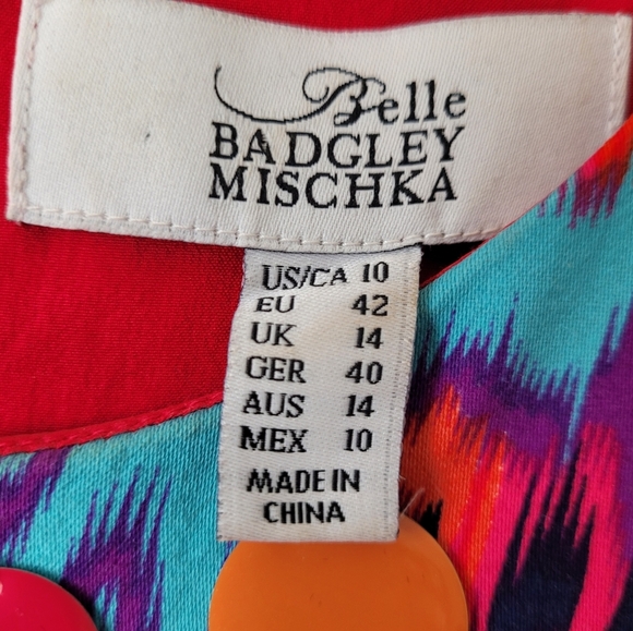 Belle Badgley Mischka Ikat Cotton Multi Color Sleeveless Sheath Dress Size 10 - Picture 12 of 15